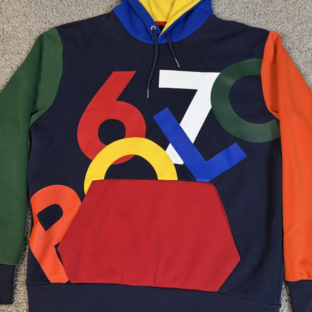 Polo Ralph Lauren Hoodie Mens S POLO 67 Colorblock Graphic Fleece Logo - Picture 3 of 11
